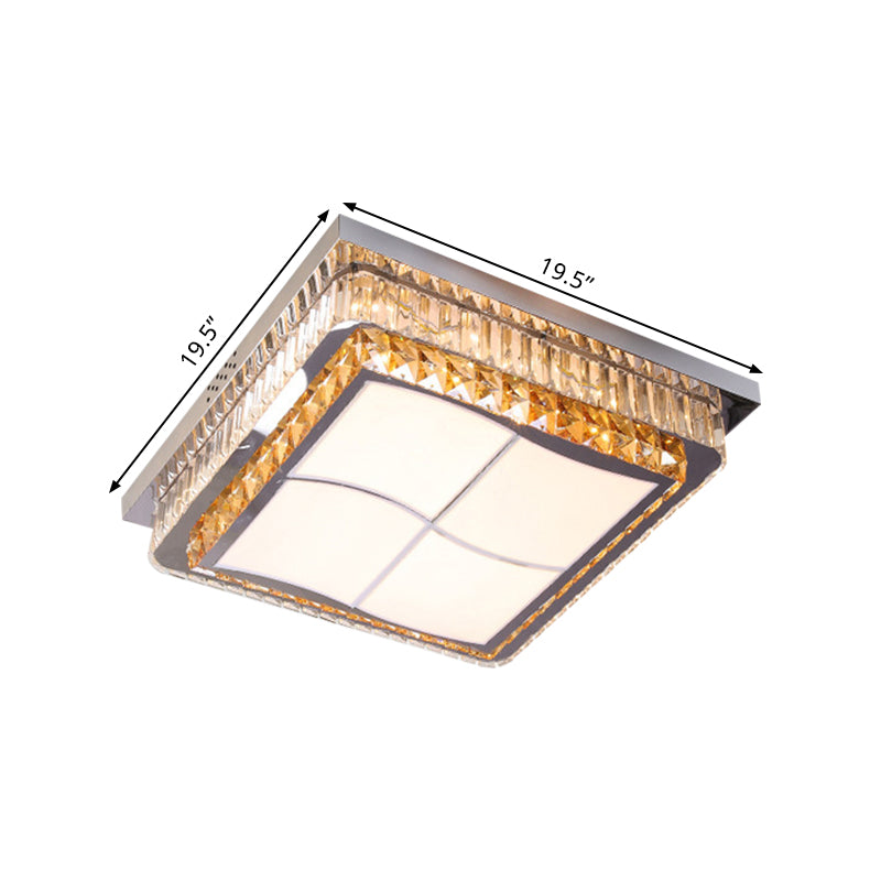 Contemporary Stainless-Steel LED Flush Mount Light Fixture with Crystal Blocks, 19.5"/31.5" Width