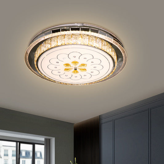 Modern LED Ceiling Lamp: Clear Crystal Circular Flushmount in Stainless-Steel
