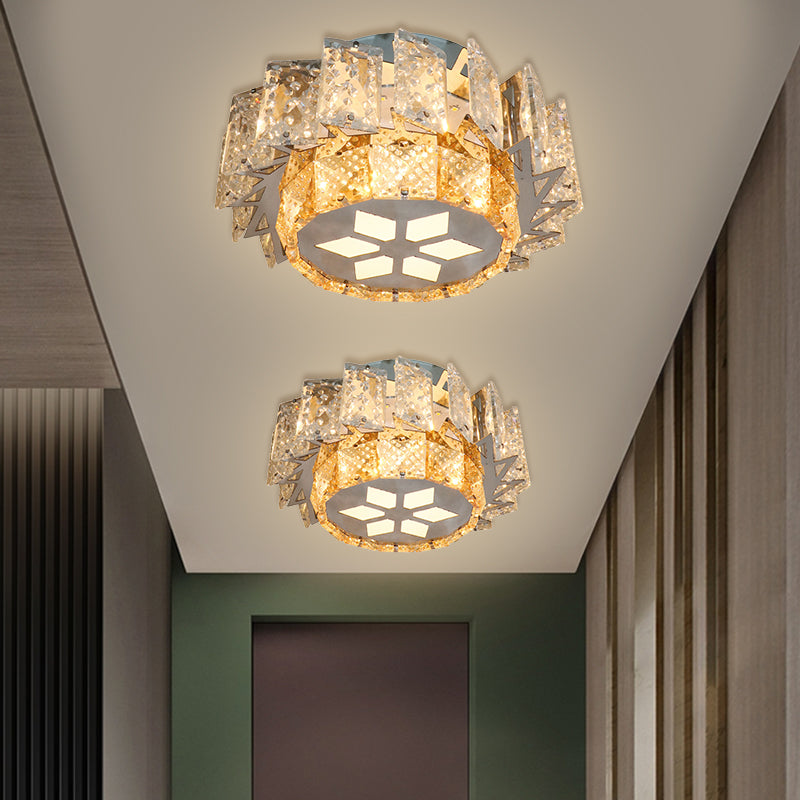 Contemporary LED Crystal Flush Mount Lamp for Porch Ceiling with Windmill Design in Nickel Finish