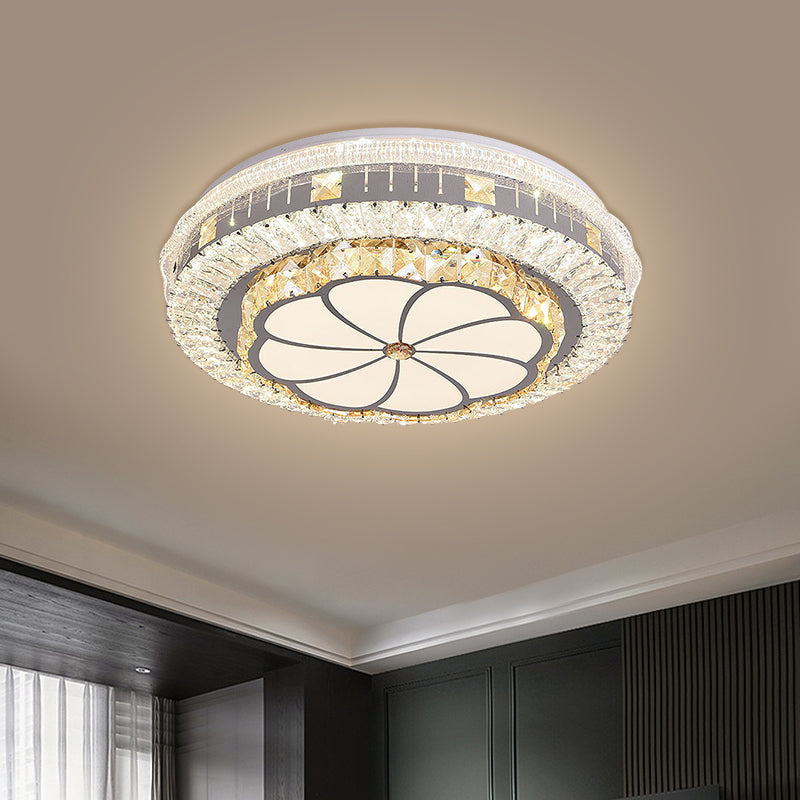 Contemporary LED Ceiling Lamp with Clear Crystal Blocks and Flower Pattern Design