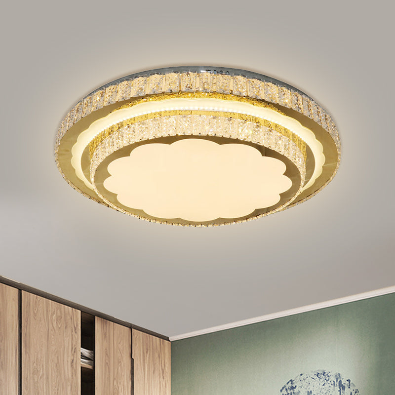 Modern LED Clear Crystal Ceiling Fixture, Stainless Steel Flush Mount Lamp