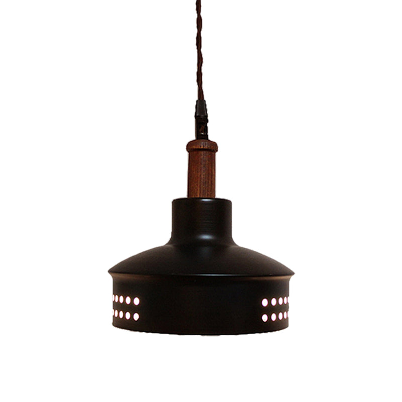 Modern Black Barn Shade Ceiling Pendant Light with Metallic Bulb for Stairways