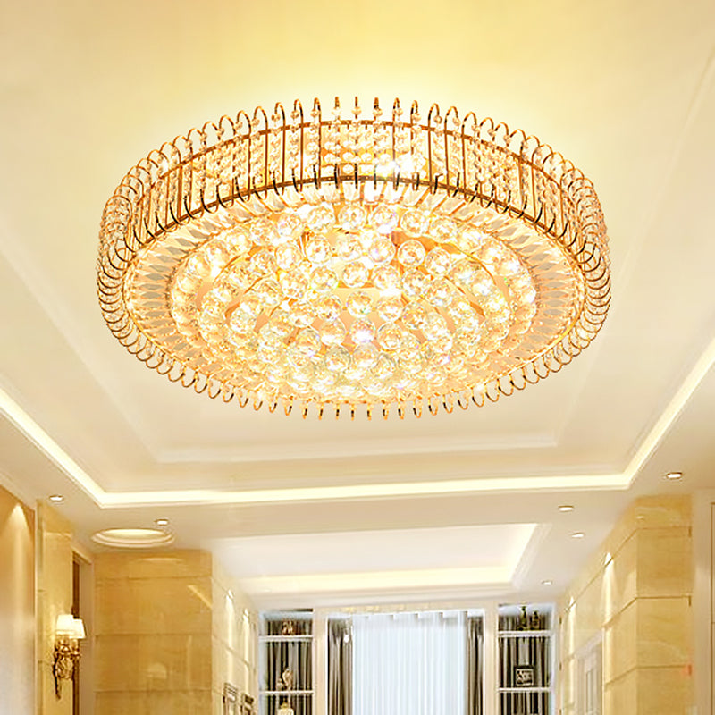 Contemporary Gold Crystal Ball Ceiling Lamp with 9 Bulbs - Perfect for a Great Room Flushmount