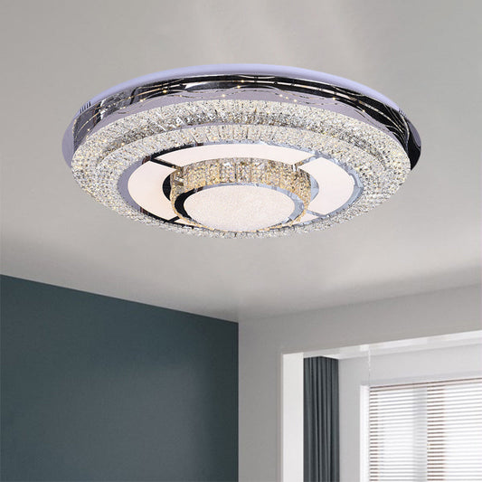 Modern LED Flush Mount Ceiling Lamp with Clear Rectangular-Cut Crystals in Stainless-Steel
