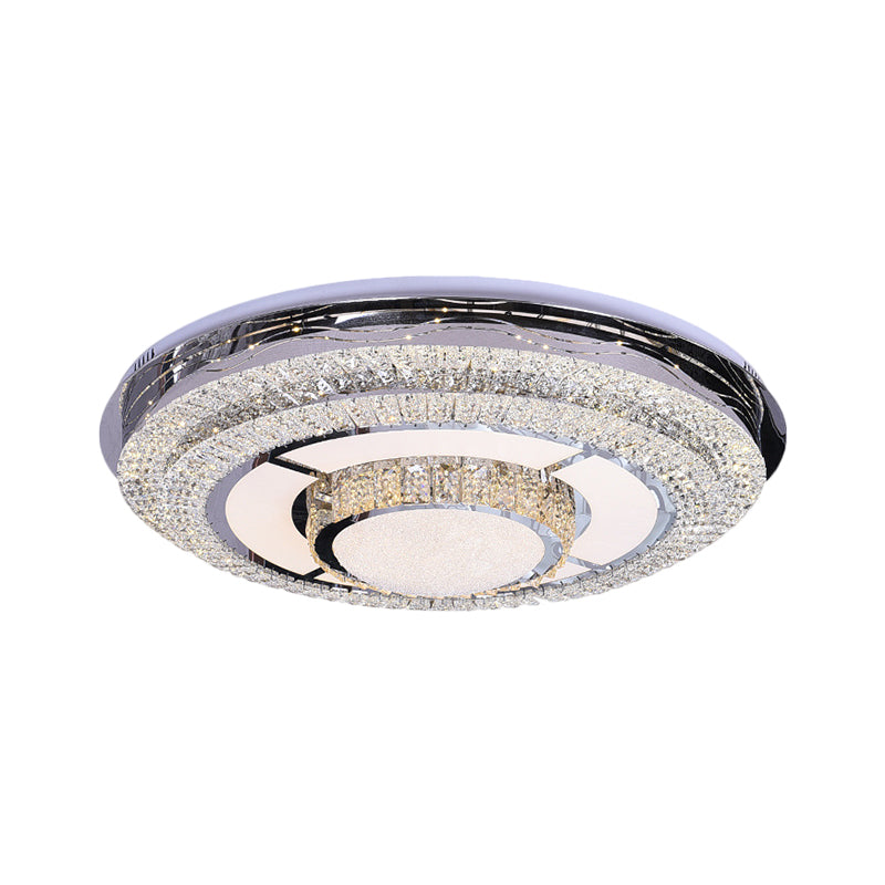 Modern LED Flush Mount Ceiling Lamp with Clear Rectangular-Cut Crystals in Stainless-Steel