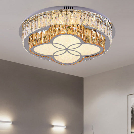 Modern LED Flush Mount Ceiling Light with Clear Cut Crystals and Stainless-Steel Design