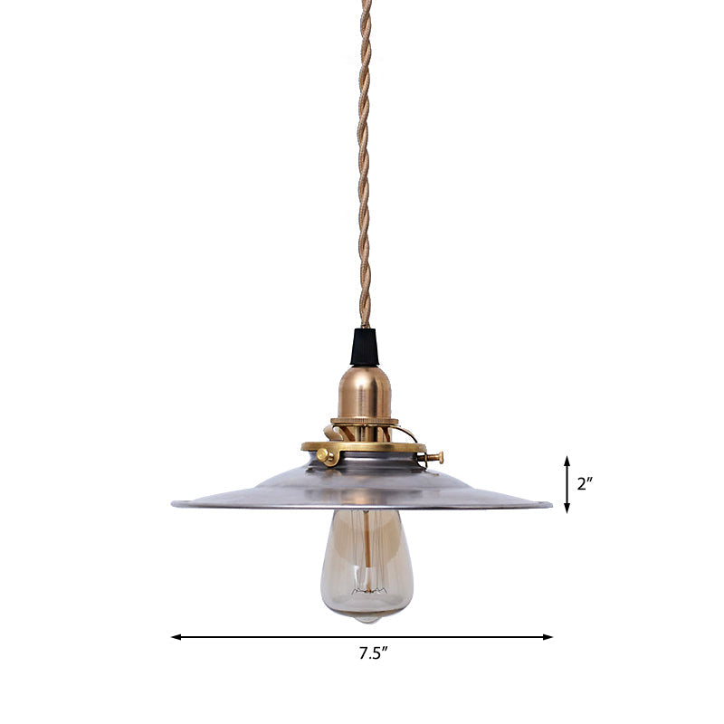Industrial Metal Farmhouse Pendant Light with Brass Finish and Hanging Cord