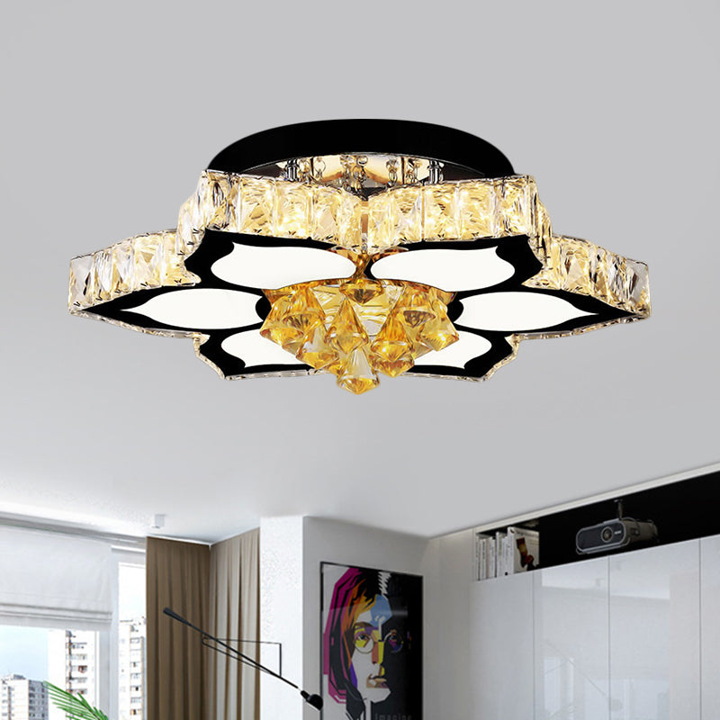 Plafonnier LED moderne en forme de fleur de pêche avec blocs de cristal transparents