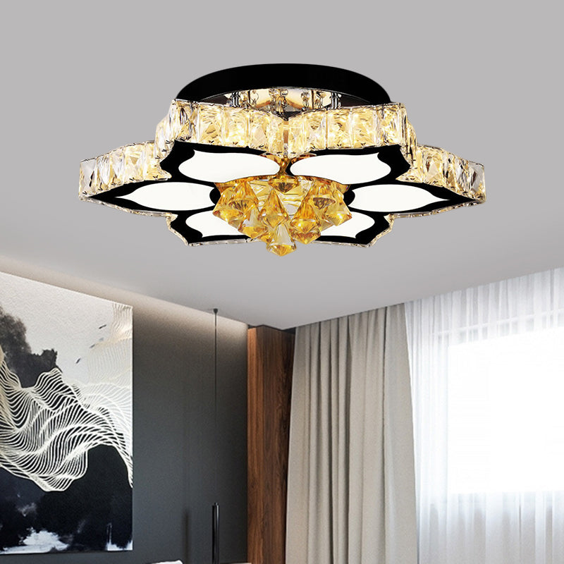 Plafonnier LED moderne en forme de fleur de pêche avec blocs de cristal transparents