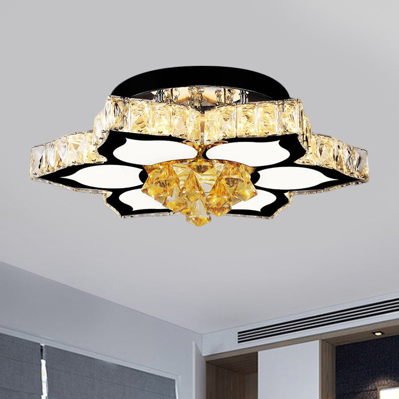 Plafonnier LED moderne en forme de fleur de pêche avec blocs de cristal transparents