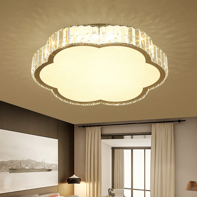 Contemporary Cloud Clear Crystal Flush Mount LED Ceiling Light in Stainless Steel for Bedchamber