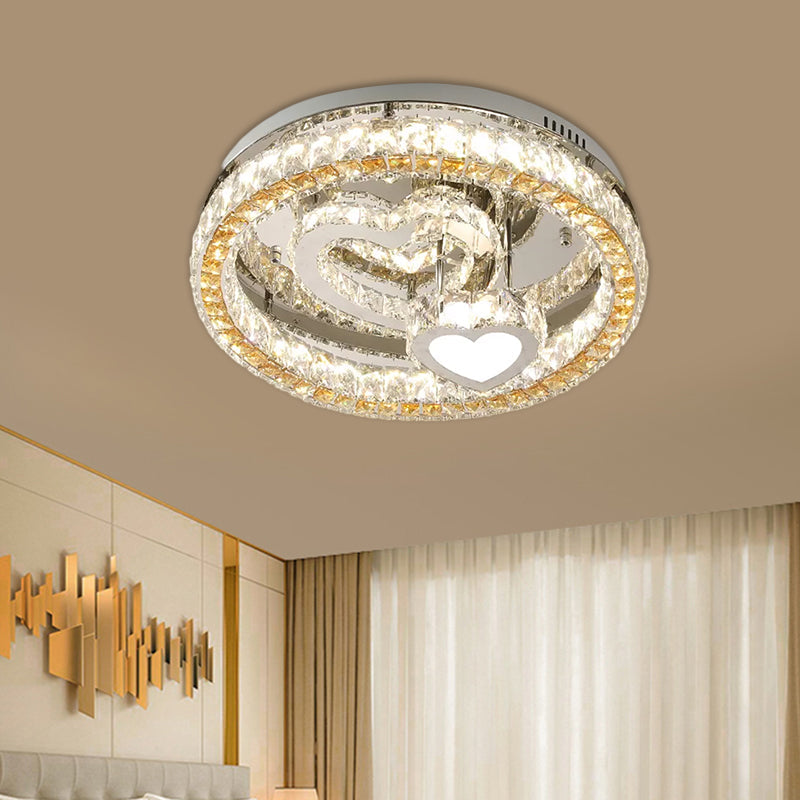 Plafonnier LED moderne en forme de cœur avec blocs de cristal transparents et finition en acier inoxydable - 18"/19,5" de large