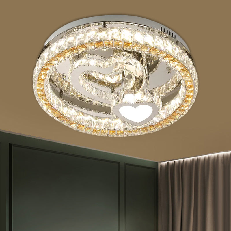Plafonnier LED moderne en forme de cœur avec blocs de cristal transparents et finition en acier inoxydable - 18"/19,5" de large