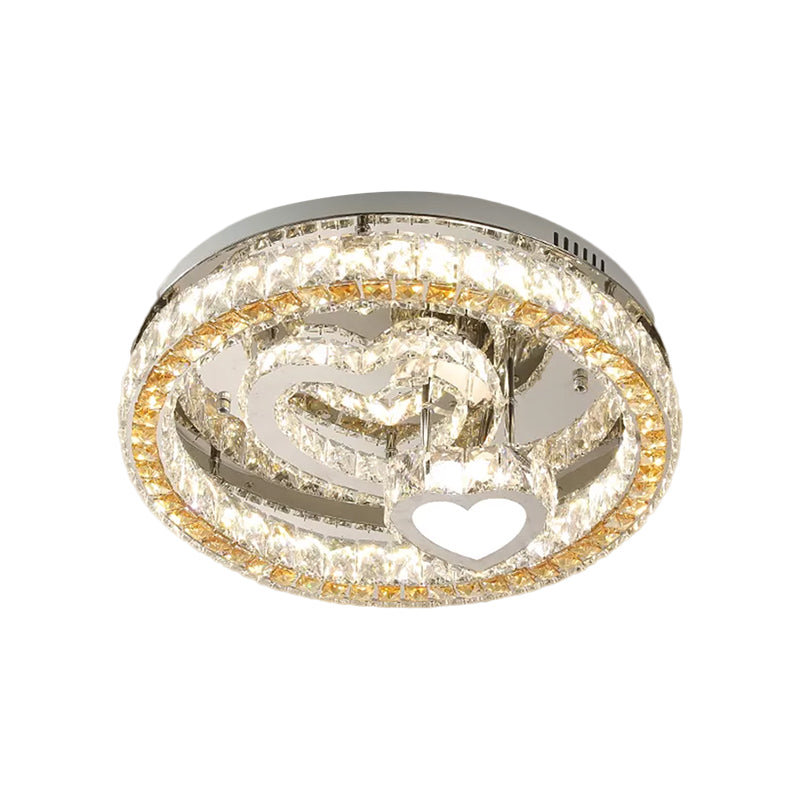 Plafonnier LED moderne en forme de cœur avec blocs de cristal transparents et finition en acier inoxydable - 18"/19,5" de large