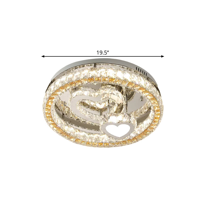 Plafonnier LED moderne en forme de cœur avec blocs de cristal transparents et finition en acier inoxydable - 18"/19,5" de large