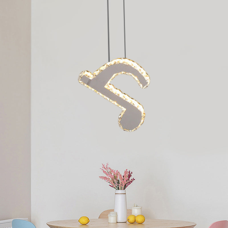LED Music Note Pendant Light - Contemporary Stainless-Steel, Clear Cut Crystal, Mini Hanging Lamp
