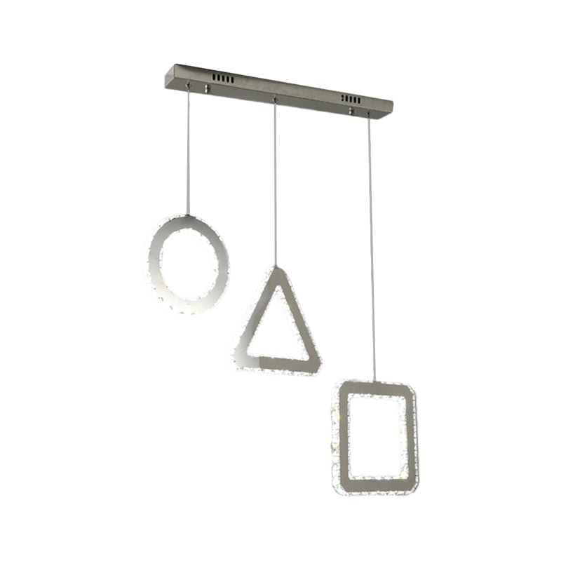 Contemporary LED Pendant Lighting with Clear Crystals and Stainless-Steel, Geometric Design, Linear/Round Canopy