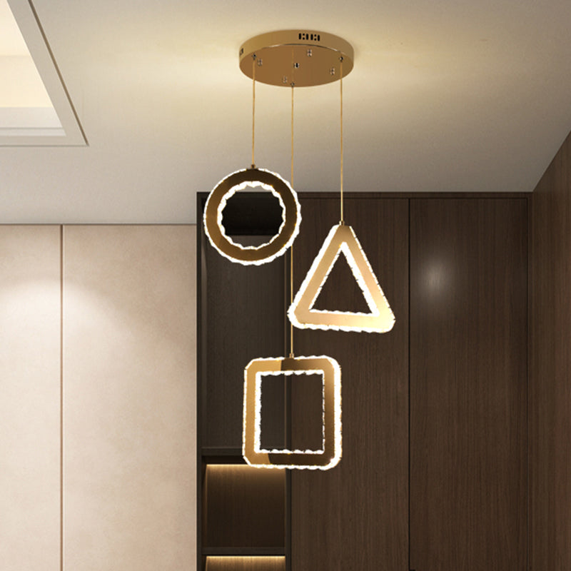 Contemporary LED Pendant Lighting with Clear Crystals and Stainless-Steel, Geometric Design, Linear/Round Canopy