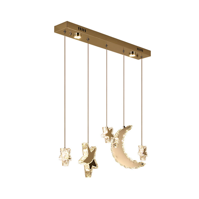 Contemporary Crystal Moon And Star Bedroom Led Pendant Lamp
