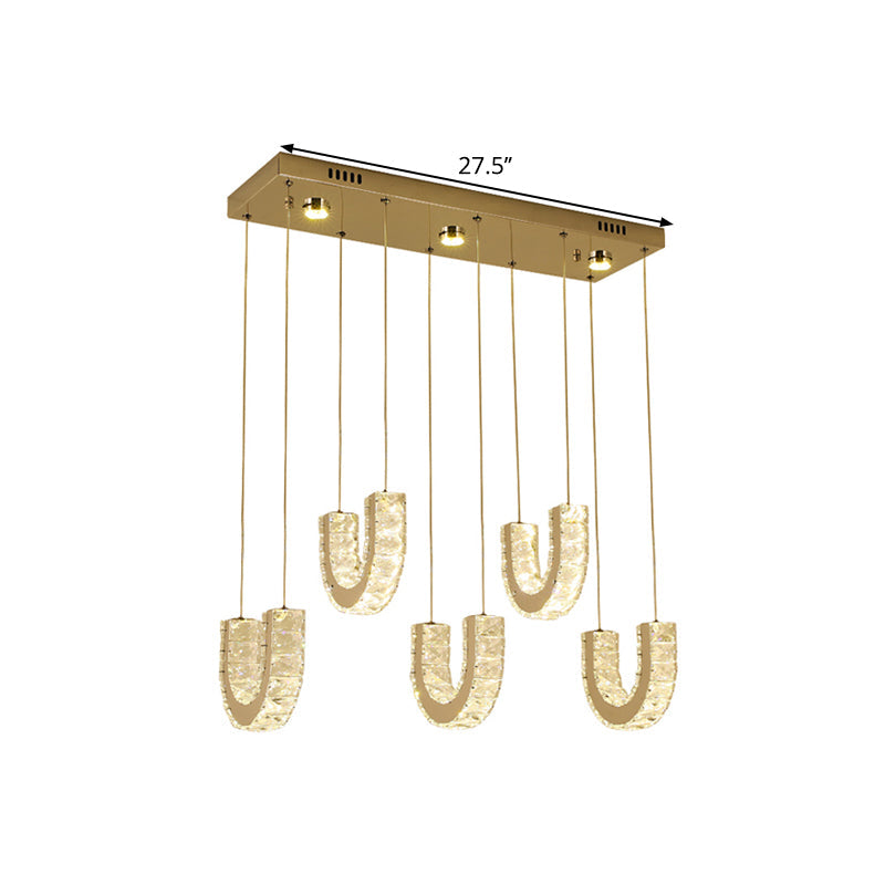 Modern LED U-Shape Pendant Lamp with Clear Crystals and Stainless Steel Finish