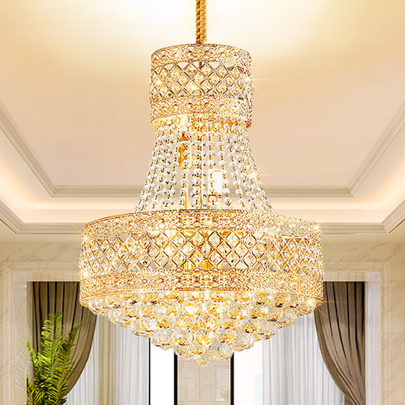 Contemporary Gold Pendant Chandelier with Octagon Crystal Ceiling Hang - 3/5 Lights, 12"/15.5" Wide