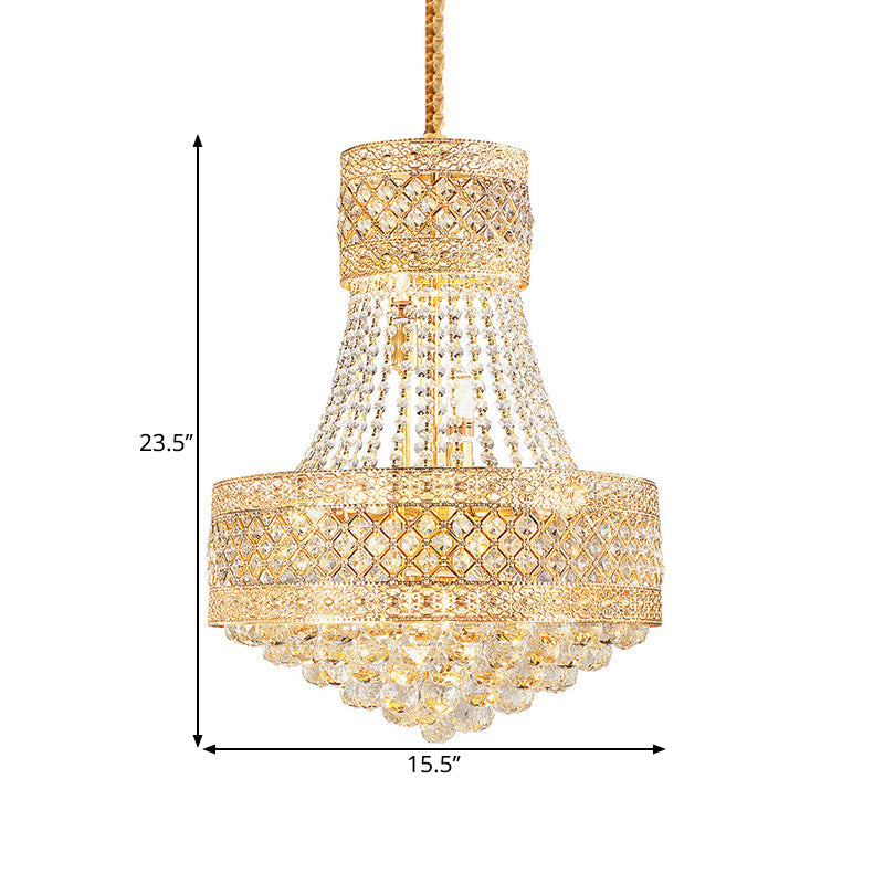 Contemporary Gold Pendant Chandelier with Octagon Crystal Ceiling Hang - 3/5 Lights, 12"/15.5" Wide