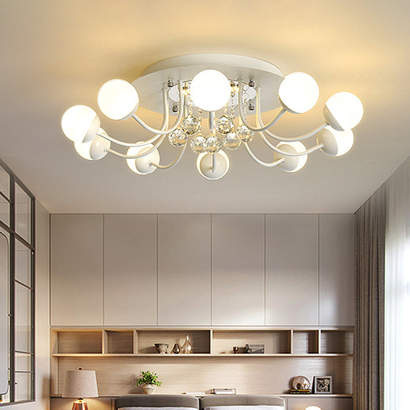Hand-Cut Crystal Sphere Ceiling Light with Modern Design: 10/12-Head Black/White Mounting for Parlor with Warm/White Light