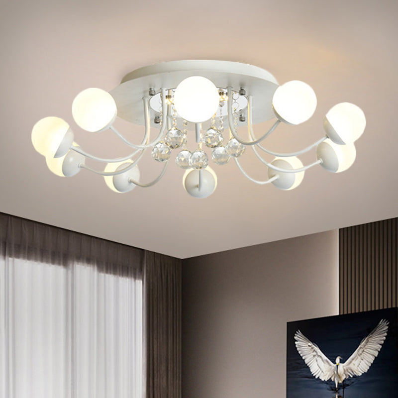 Hand-Cut Crystal Sphere Ceiling Light with Modern Design: 10/12-Head Black/White Mounting for Parlor with Warm/White Light