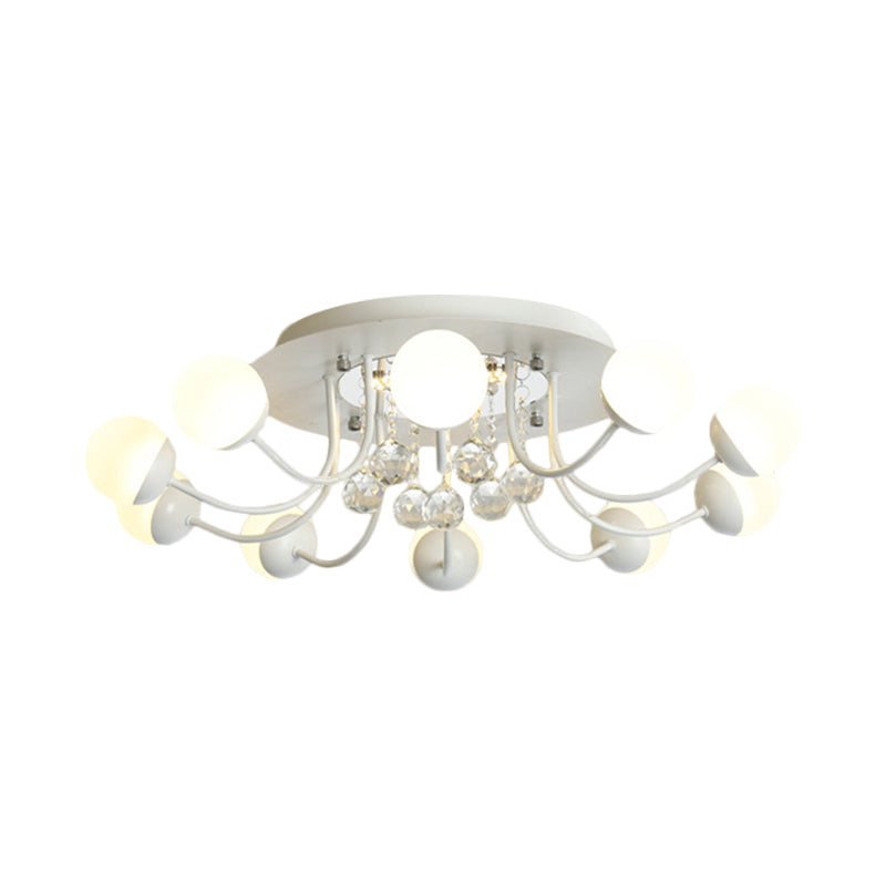 Hand-Cut Crystal Sphere Ceiling Light with Modern Design: 10/12-Head Black/White Mounting for Parlor with Warm/White Light