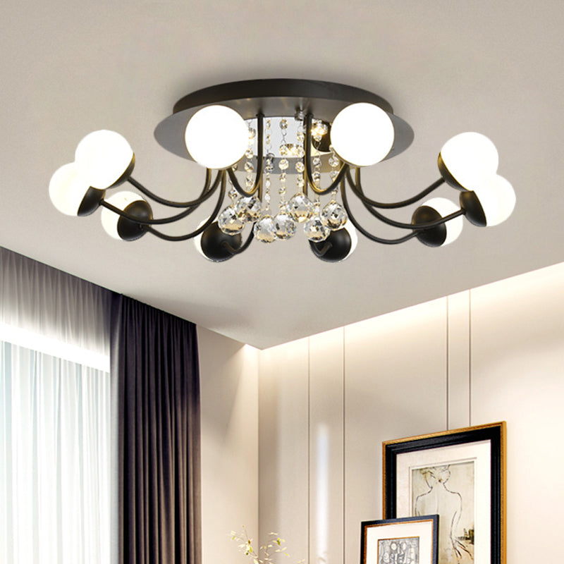 Hand-Cut Crystal Sphere Ceiling Light with Modern Design: 10/12-Head Black/White Mounting for Parlor with Warm/White Light