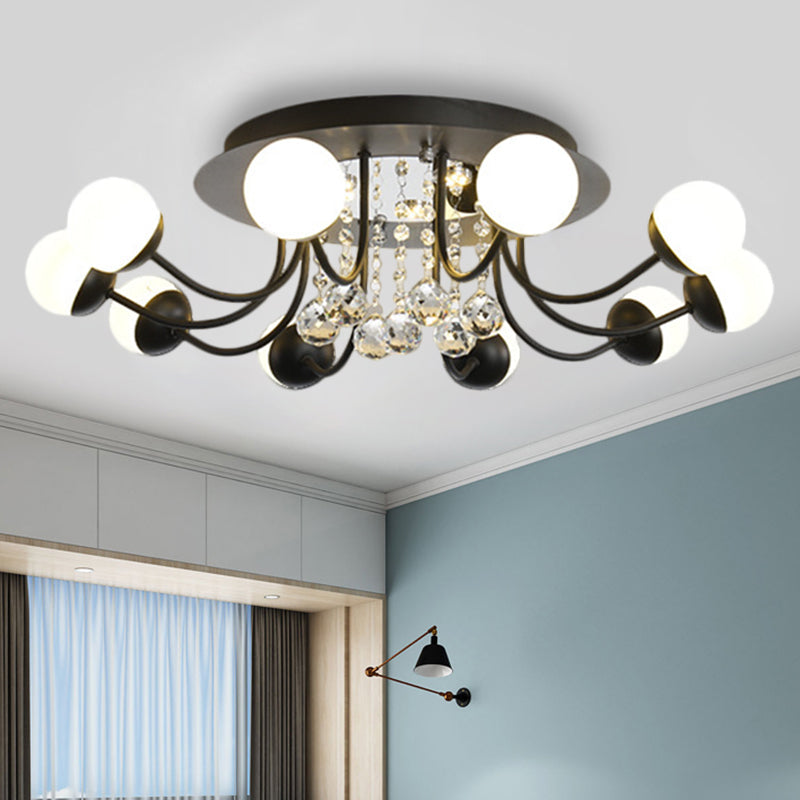 Hand-Cut Crystal Sphere Ceiling Light with Modern Design: 10/12-Head Black/White Mounting for Parlor with Warm/White Light