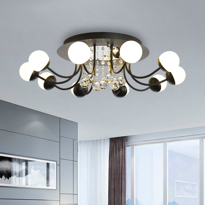 Hand-Cut Crystal Sphere Ceiling Light with Modern Design: 10/12-Head Black/White Mounting for Parlor with Warm/White Light