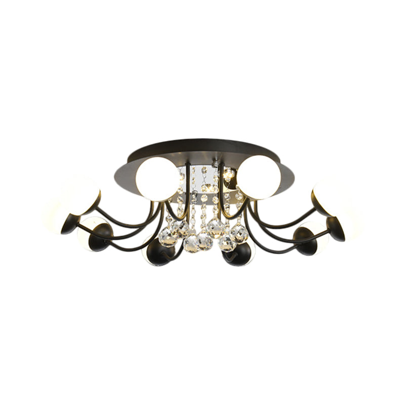 Hand-Cut Crystal Sphere Ceiling Light with Modern Design: 10/12-Head Black/White Mounting for Parlor with Warm/White Light