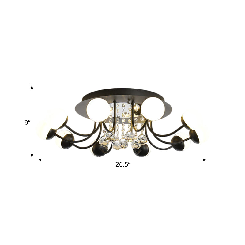 Hand-Cut Crystal Sphere Ceiling Light with Modern Design: 10/12-Head Black/White Mounting for Parlor with Warm/White Light