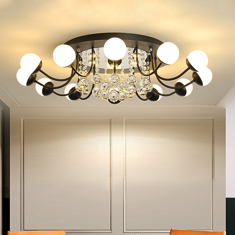 Hand-Cut Crystal Sphere Ceiling Light with Modern Design: 10/12-Head Black/White Mounting for Parlor with Warm/White Light