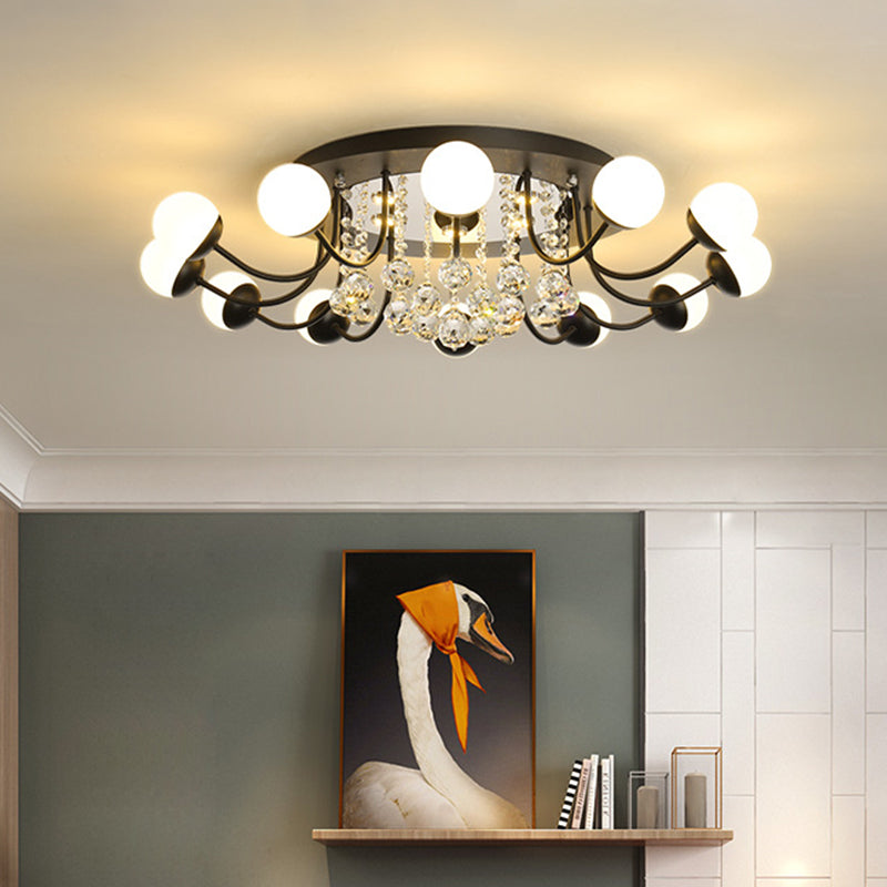 Hand-Cut Crystal Sphere Ceiling Light with Modern Design: 10/12-Head Black/White Mounting for Parlor with Warm/White Light