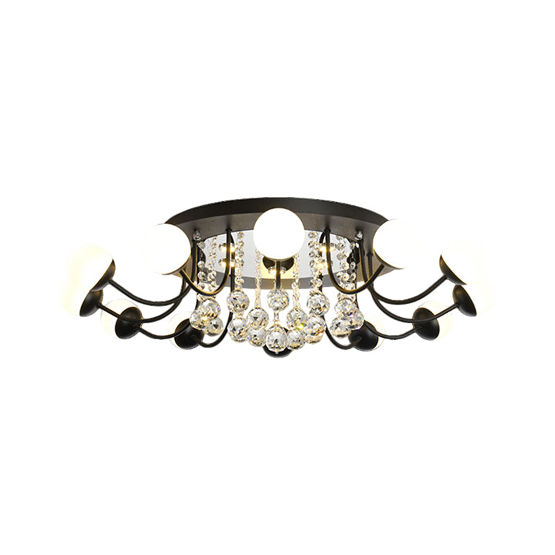 Hand-Cut Crystal Sphere Ceiling Light with Modern Design: 10/12-Head Black/White Mounting for Parlor with Warm/White Light