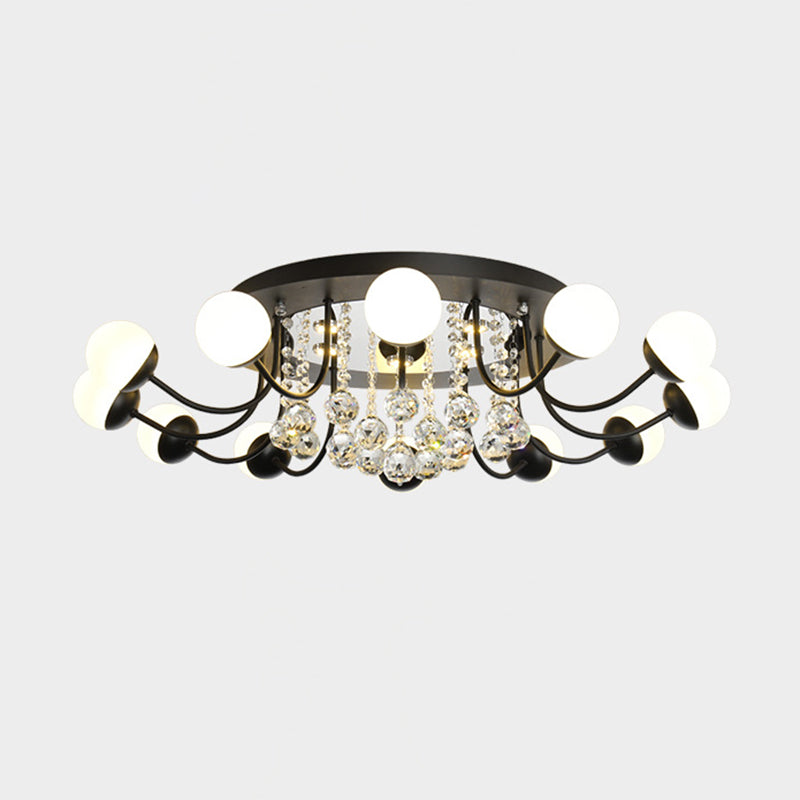 Hand-Cut Crystal Sphere Ceiling Light with Modern Design: 10/12-Head Black/White Mounting for Parlor with Warm/White Light