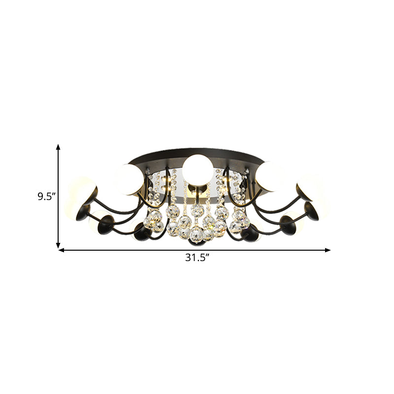 Hand-Cut Crystal Sphere Ceiling Light with Modern Design: 10/12-Head Black/White Mounting for Parlor with Warm/White Light