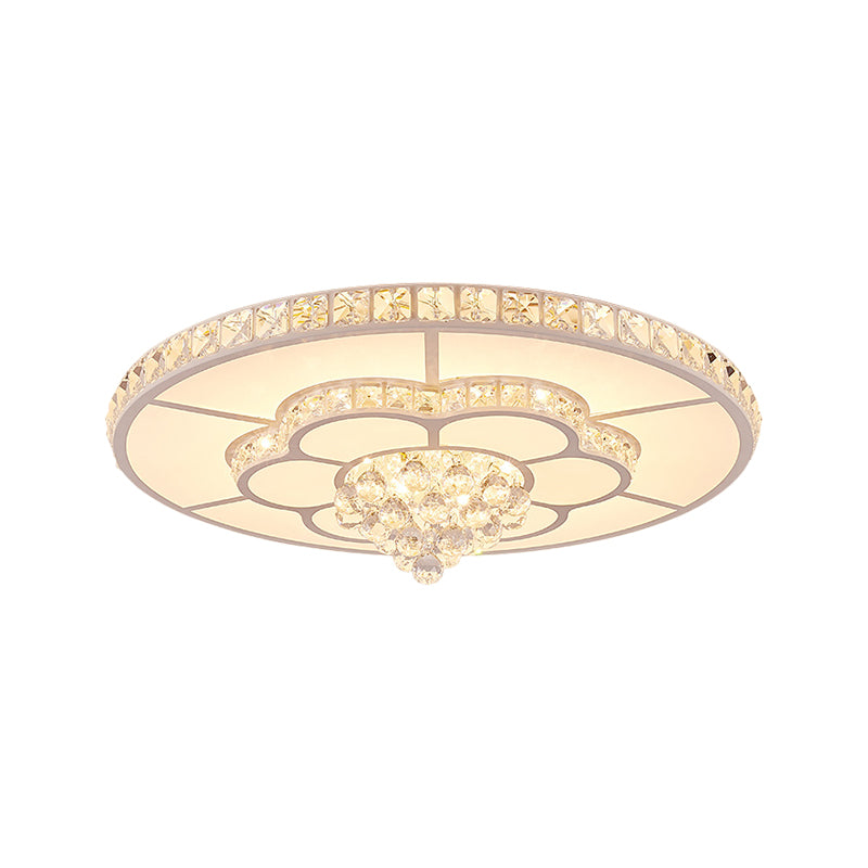 Contemporary Flower LED Ceiling Lamp with Faceted Crystal Flush Mount in White - 19.5"/23.5" Wide
