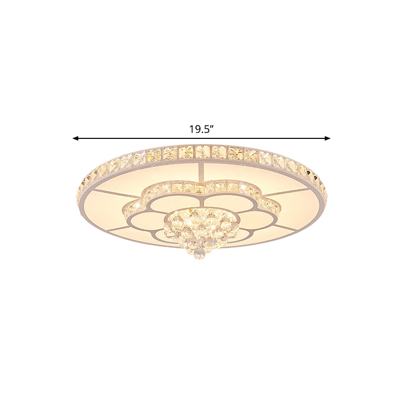 Contemporary Flower LED Ceiling Lamp with Faceted Crystal Flush Mount in White - 19.5"/23.5" Wide
