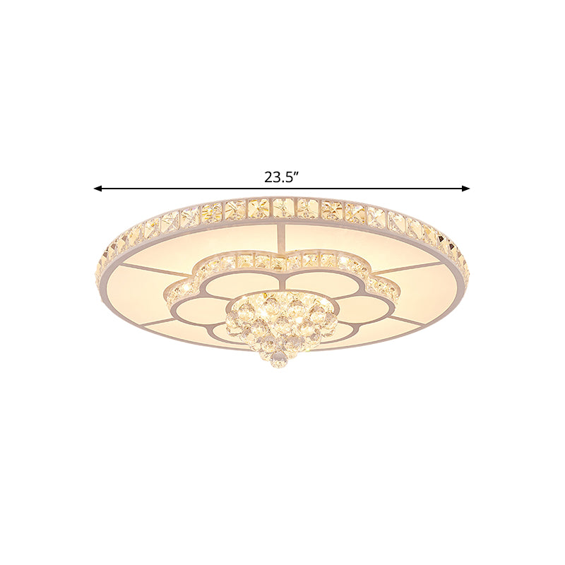 Contemporary Flower LED Ceiling Lamp with Faceted Crystal Flush Mount in White - 19.5"/23.5" Wide