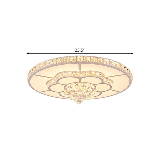 Contemporary Flower Led Ceiling Lamp With Faceted Crystal Flush Mount In White - 19.5/23.5 Wide