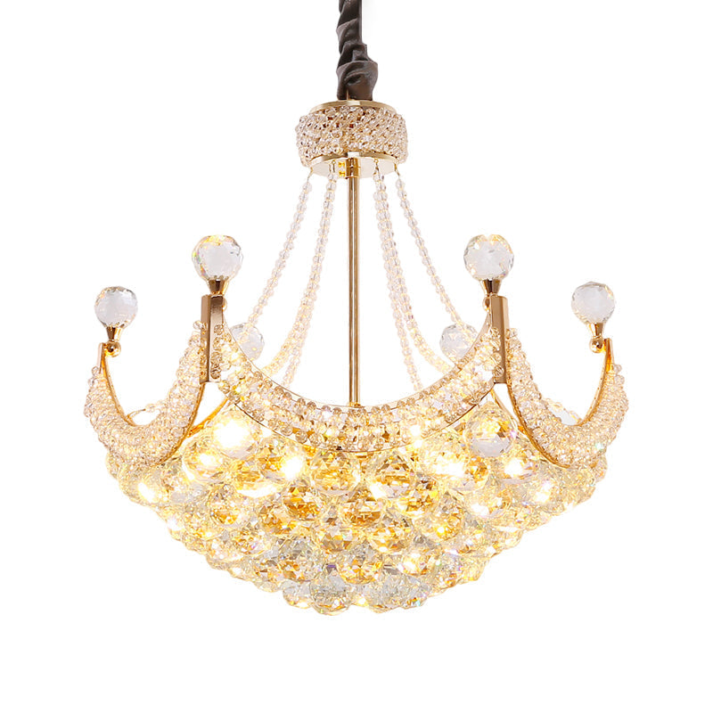 Lustre contemporain en cristal doré - Boules de cristal en forme de dôme, lampe suspendue de plafond à 6 ampoules