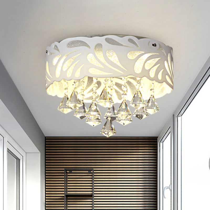 Modern Clear Crystal Flushmount Ceiling Light Fixture - 18/23.5/12.5" Width, 8/12-Bulb/LED, with Drum Shade