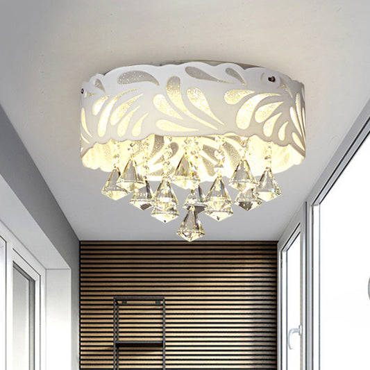 Modern Clear Crystal Flushmount Ceiling Light Fixture - 18/23.5/12.5" Width, 8/12-Bulb/LED, with Drum Shade