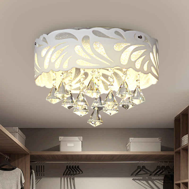Modern Clear Crystal Flushmount Ceiling Light Fixture - 18/23.5/12.5" Width, 8/12-Bulb/LED, with Drum Shade