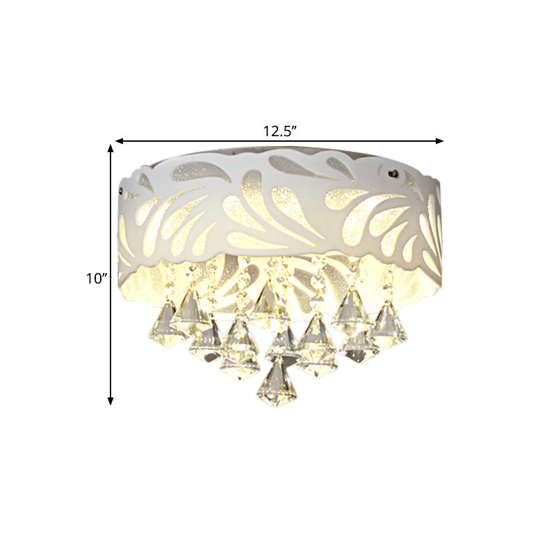 Modern Clear Crystal Flushmount Ceiling Light Fixture - 18/23.5/12.5" Width, 8/12-Bulb/LED, with Drum Shade