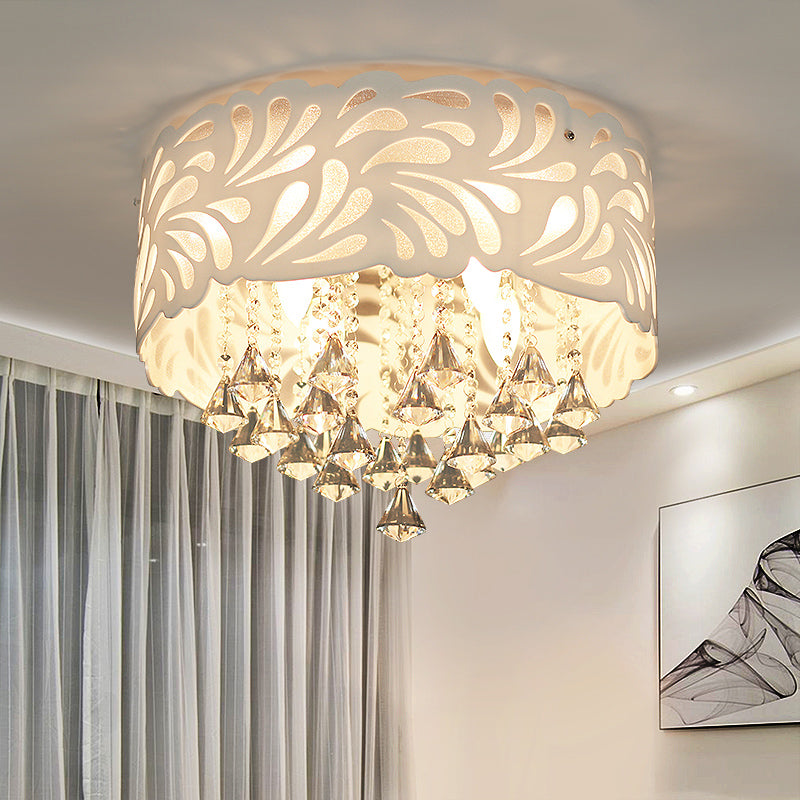 Modern Clear Crystal Flushmount Ceiling Light Fixture - 18/23.5/12.5" Width, 8/12-Bulb/LED, with Drum Shade