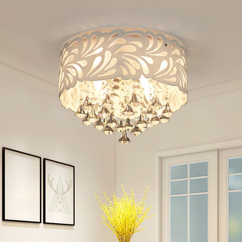 Modern Clear Crystal Flushmount Ceiling Light Fixture - 18/23.5/12.5" Width, 8/12-Bulb/LED, with Drum Shade